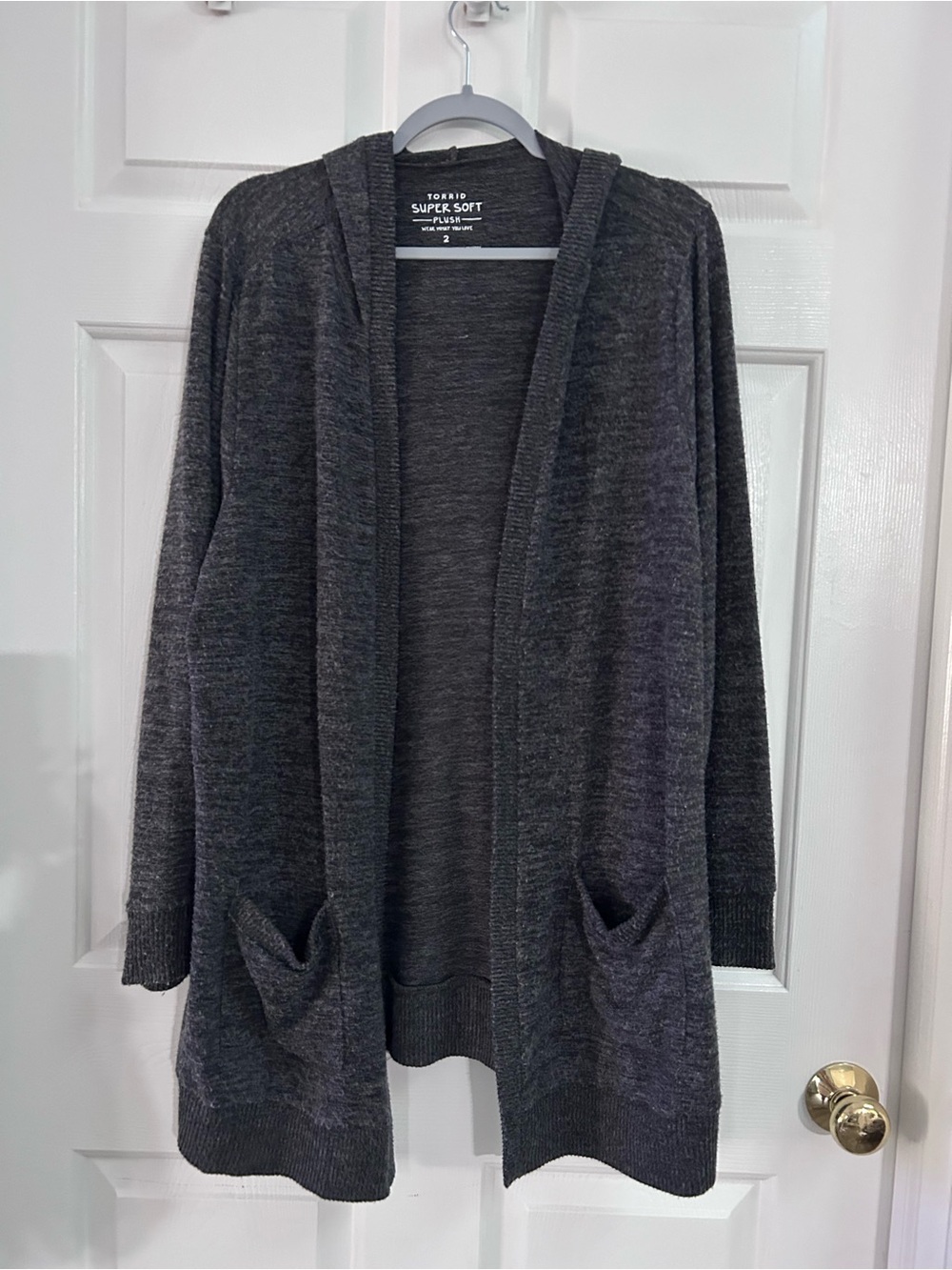 Torrid Charcoal Open-Front Hooded Cardigan